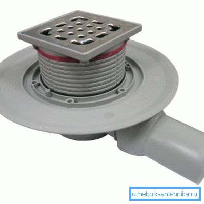 Lo scarico della doccia sembra esattamente questo: un ampio anello si trova sopra il primo strato del massetto e la griglia superiore viene rimossa Lo scarico della doccia sembra esattamente questo: un ampio anello si trova sopra il primo strato del massetto e la griglia superiore viene rimossa