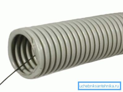 Tubo corrugato con una sonda. Tubo corrugato con una sonda.