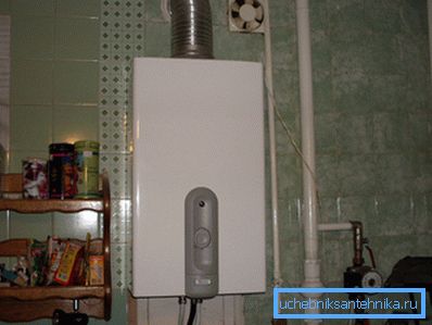 Sulla base della foto si può vedere che i prodotti della combustione sono scaricati attraverso un albero, mentre la stanza è ventilata attraverso un altro canale. Sulla base della foto si può vedere che i prodotti della combustione sono scaricati attraverso un albero, mentre la stanza è ventilata attraverso un altro canale.