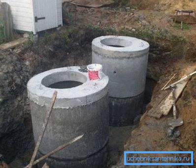 Pozzi di calcestruzzo fognario nella fase di completamento Pozzi di calcestruzzo fognario nella fase di completamento