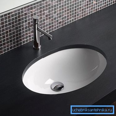 Lavabo in ceramica integrato nel piano di lavoro del bagno Lavabo in ceramica integrato nel piano di lavoro del bagno