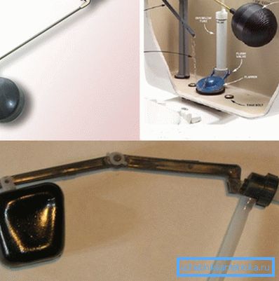 La valvola con galleggiante per il water sulla leva in metallo e plastica La valvola con galleggiante per il water sulla leva in metallo e plastica