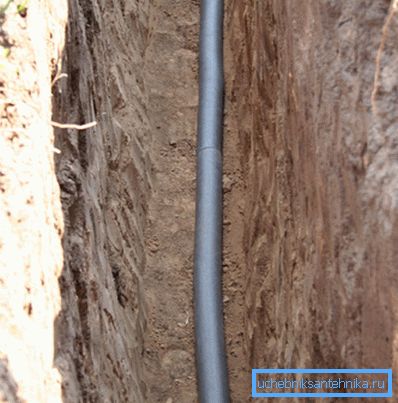 Nella foto - un tubo dell'acqua posato in una fossa Nella foto - un tubo dell'acqua posato in una fossa