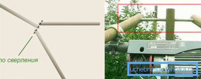 La foto mostra un esempio di montaggio di un treppiede fatto di tubi metallici. La foto mostra un esempio di montaggio di un treppiede fatto di tubi metallici.