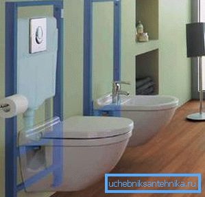 Nella foto, che aspetto ha una toilette sospesa con un'installazione nascosta nel muro
