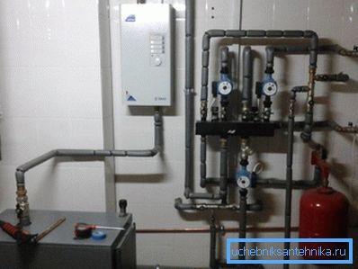 Nella foto - un locale caldaia con due caldaie per il riscaldamento installate Nella foto - un locale caldaia con due caldaie per il riscaldamento installate