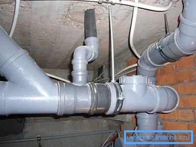 Nella foto - sistema di smaltimento delle acque reflue in PVC nel seminterrato di un grattacielo. Nella foto - sistema di smaltimento delle acque reflue in PVC nel seminterrato di un grattacielo.