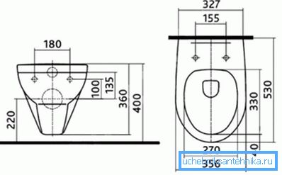 Nella foto - le dimensioni standard della toilette sospesa Nella foto - le dimensioni standard della toilette sospesa