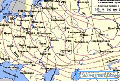 La mappa mostra i valori di profondità del gelo per le diverse regioni dello spazio post-sovietico (i valori intermedi sono determinati dall'interpolazione) La mappa mostra i valori di profondità del gelo per le diverse regioni dello spazio post-sovietico (i valori intermedi sono determinati dall'interpolazione)