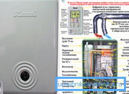 Vista generale e progetto di una caldaia a gas da 12 kW a parete. Vista generale e progetto di una caldaia a gas da 12 kW a parete.