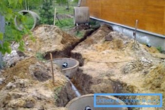 Disposizione di una fossa settica di anelli di cemento armato. Disposizione di una fossa settica di anelli di cemento armato.
