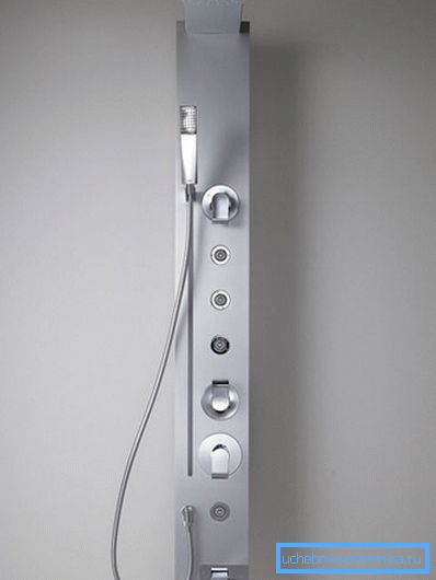 Viene presentato il design sotto forma di un pannello con un idromassaggio e una doccia. Viene presentato il design sotto forma di un pannello con un idromassaggio e una doccia.