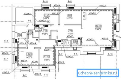 Un esempio di disegno di un sistema di riscaldamento domestico a due tubi. Un esempio di disegno di un sistema di riscaldamento domestico a due tubi.