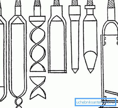 Strumenti di perforazione, che saranno in prima linea nella lotta con gli strati della terra (vedi la descrizione nel testo) Strumenti di perforazione, che saranno in prima linea nella lotta con gli strati della terra (vedi la descrizione nel testo)