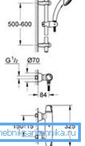 Schema di un rubinetto standard con un termostato che indica le dimensioni Schema di un rubinetto standard con un termostato che indica le dimensioni