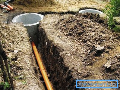 La parte di collegamento del sistema di fognatura di una casa di campagna La parte di collegamento del sistema di fognatura di una casa di campagna