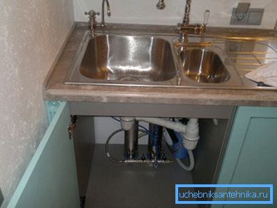 Installazione del filtro domestico nel comodino sotto il lavandino. Installazione del filtro domestico nel comodino sotto il lavandino.