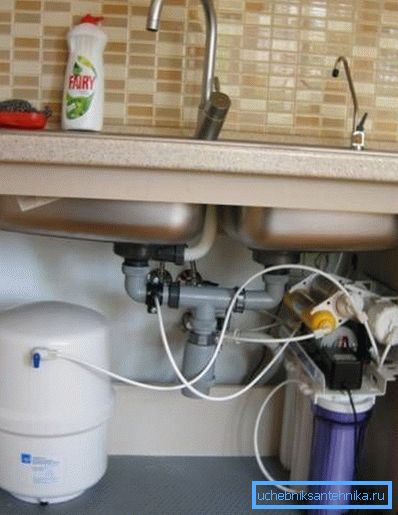L'installazione con capacità può essere posizionata sullo scaffale sotto il lavello L'installazione con capacità può essere posizionata sullo scaffale sotto il lavello
